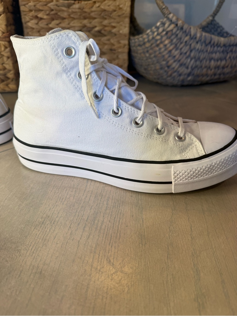 Converse White High-Top Canvas Sneakers with Black Trim - Picture 6 of 8
